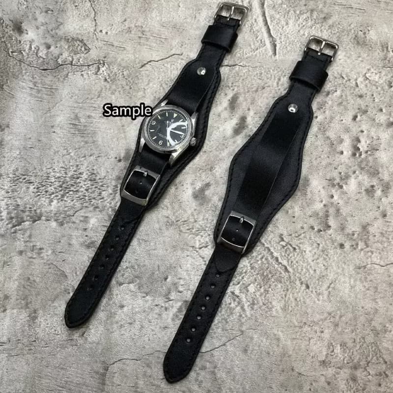 Timeless 純黑皮革真皮手男士款手錶腕帶16/18/20/22MM