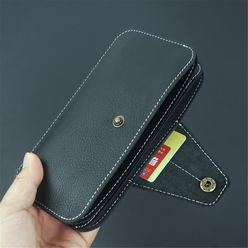 通用简约真牛皮 二合一两部手机 双手机保护套 收纳袋 带卡位