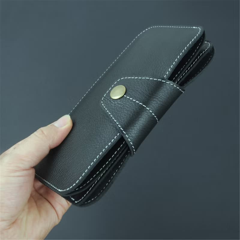 通用简约真牛皮 二合一两部手机 双手机保护套 收纳袋 带卡位