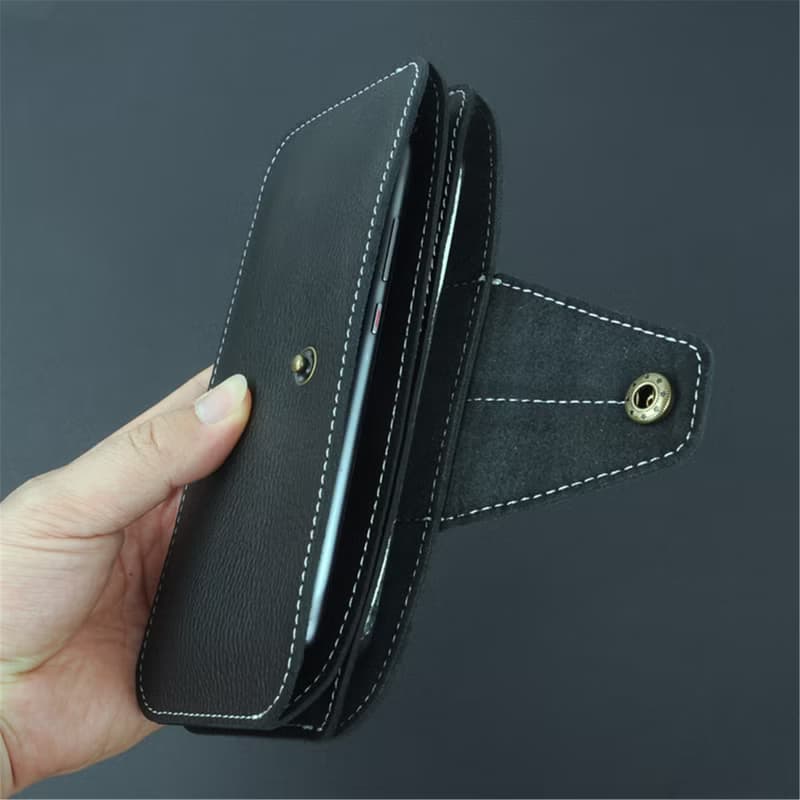 通用简约真牛皮 二合一两部手机 双手机保护套 收纳袋 带卡位