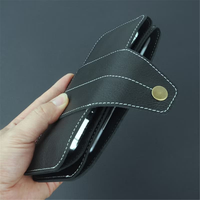 通用简约真牛皮 二合一两部手机 双手机保护套 收纳袋 带卡位