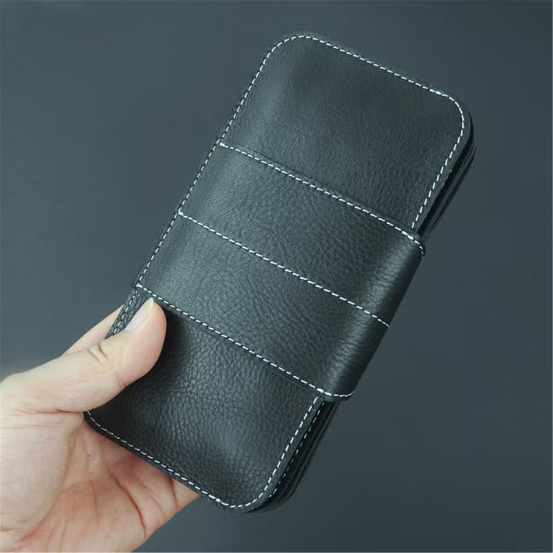 通用简约真牛皮 二合一两部手机 双手机保护套 收纳袋 带卡位