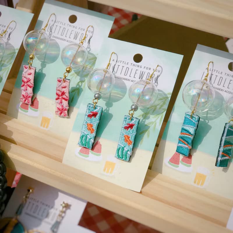 刺繡耳環 | 耳夾 / 耳勾 - 日本風鈴 | 全四款