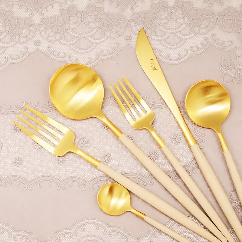 葡萄牙 Cutipol GOA  奶茶金 主餐四件組(刀叉匙+咖啡匙)