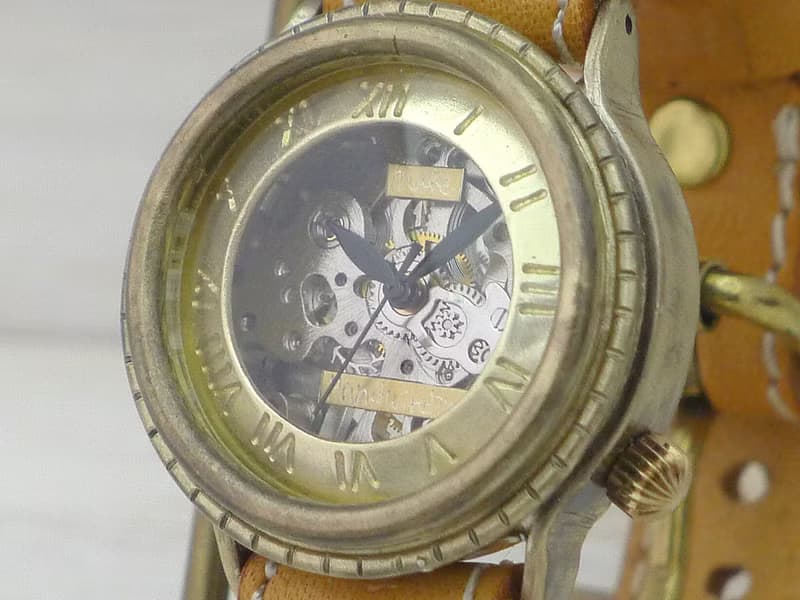手作り腕時計 BHW068 ミシンステッチ 33mm手巻きBrass ローマ数字インデックス