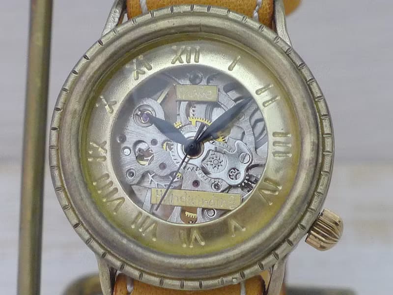 手作り腕時計 BHW068 ミシンステッチ 33mm手巻きBrass ローマ数字インデックス