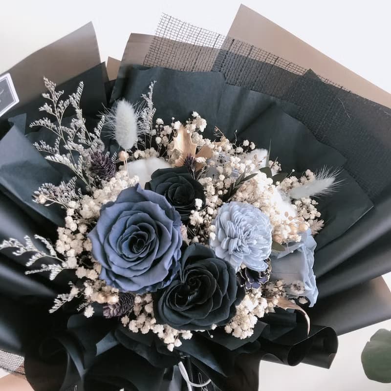 冷黑色 情人節花束 畢業 生日禮物 擴香 永生花 韓式綁花 母親節