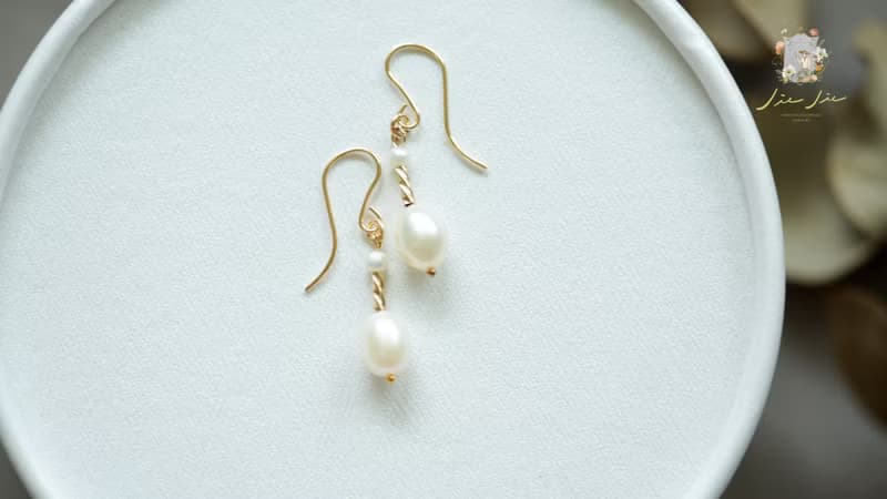 大米粒珍珠耳環│14KGF 天然珍珠