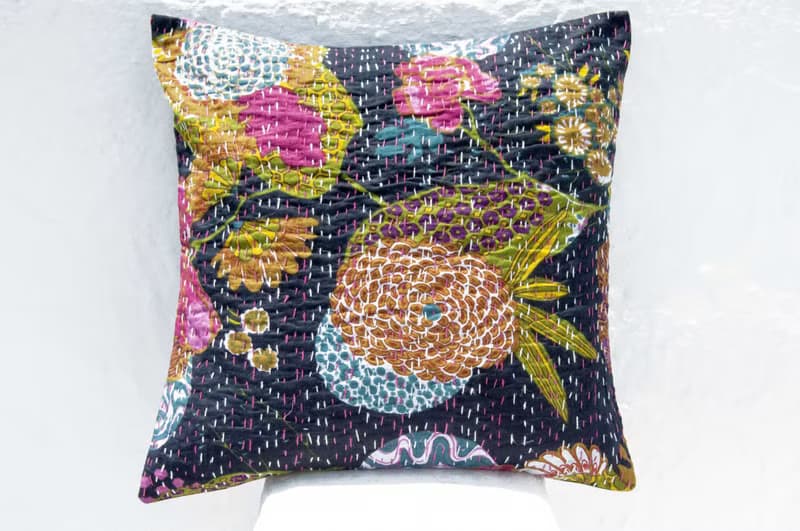 花朵刺繡抱枕套 純棉抱枕套 民族風抱枕套-法式風 時尚黑花朵森林