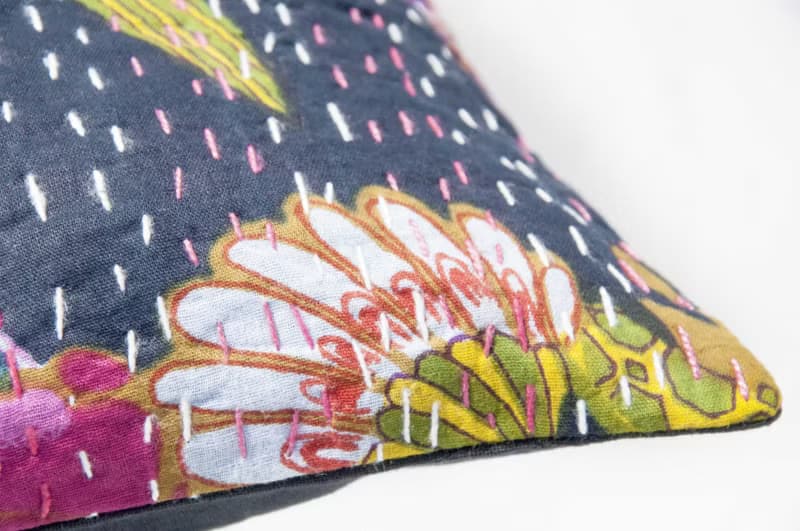 花朵刺繡抱枕套 純棉抱枕套 民族風抱枕套-法式風 時尚黑花朵森林