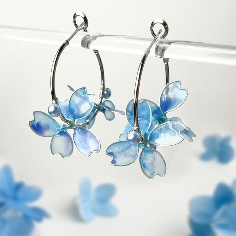 藍紫清透花圈耳環手工樹脂飾品耳針