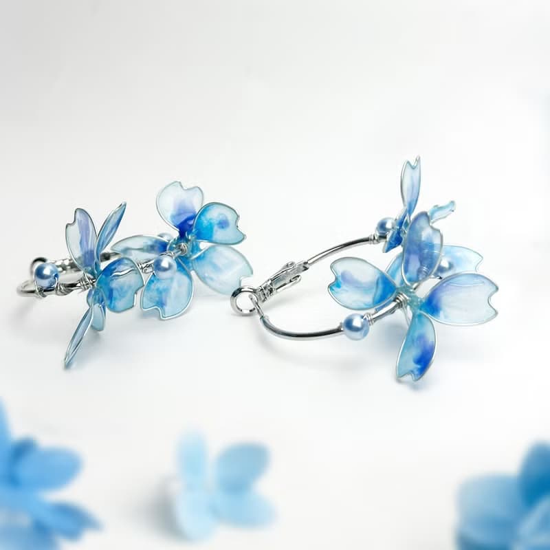藍紫清透花圈耳環手工樹脂飾品耳針