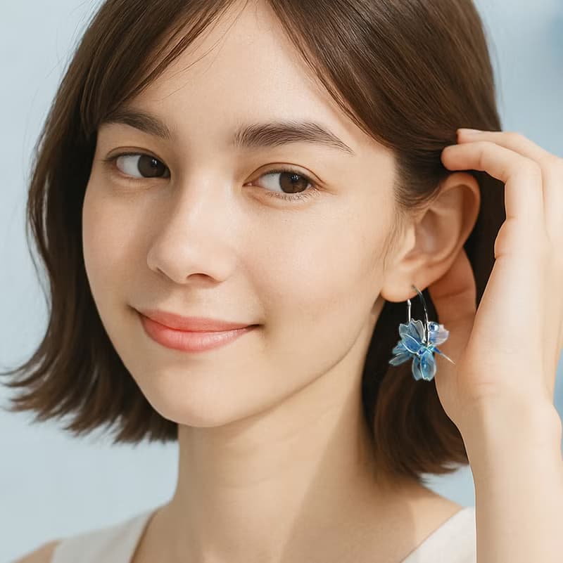 藍紫清透花圈耳環手工樹脂飾品耳針