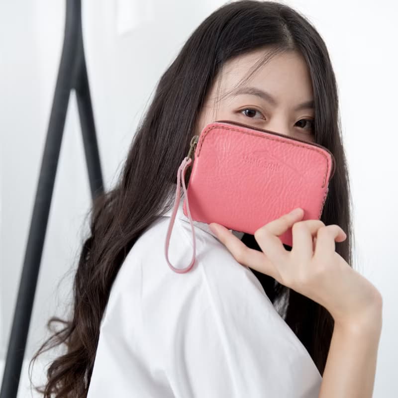 TRIPLET MINI-HANDMADE LEATHER SMALL COIN PURSE-PINK