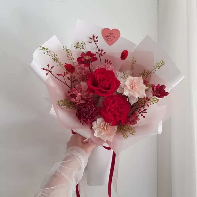 母親節 預購免運∣永生花+乾燥花 |永生康乃馨玫瑰花束