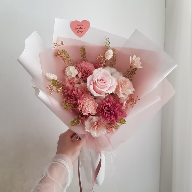 母親節 預購免運∣永生花+乾燥花 |永生康乃馨玫瑰花束