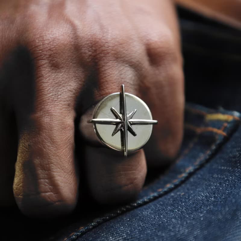 925纯银制成的North Star男士戒指航海风格