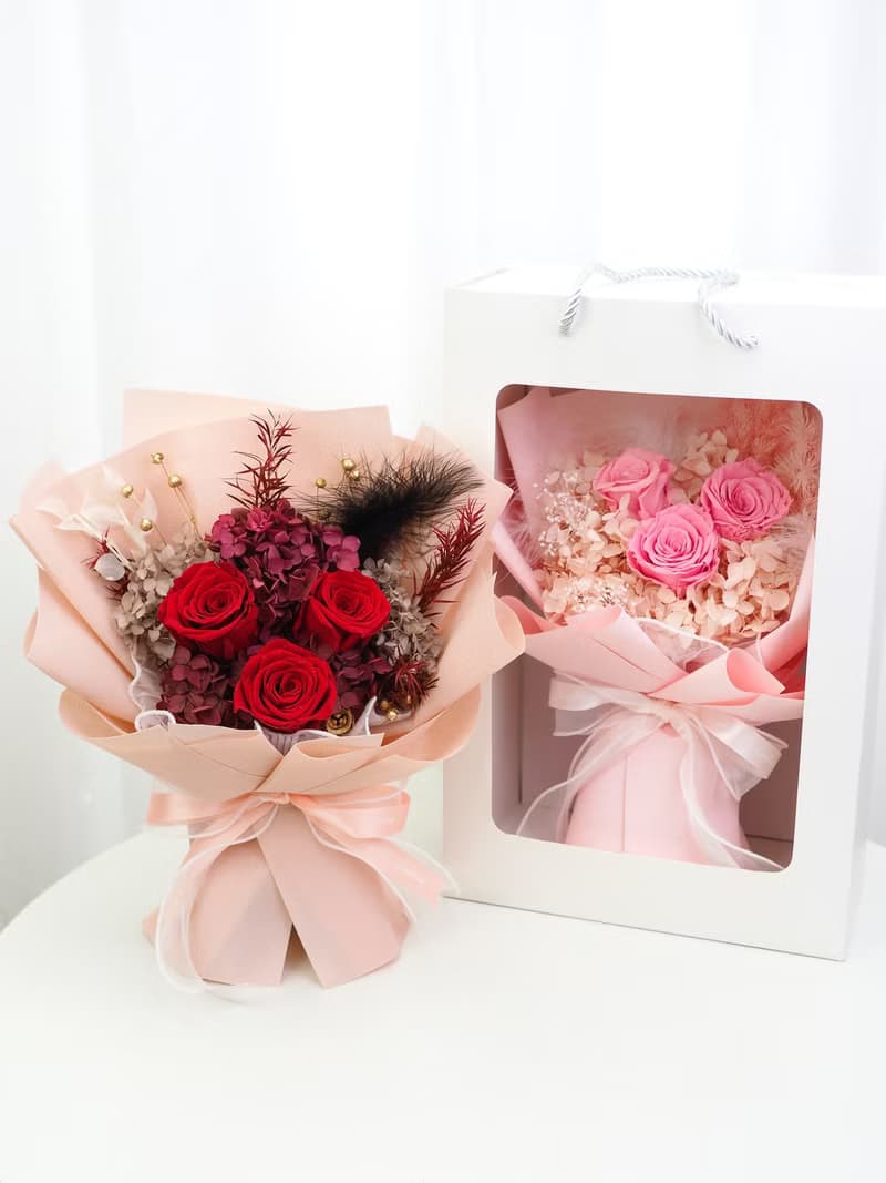 I love u 三朵玫瑰永生花花束-禮盒裝