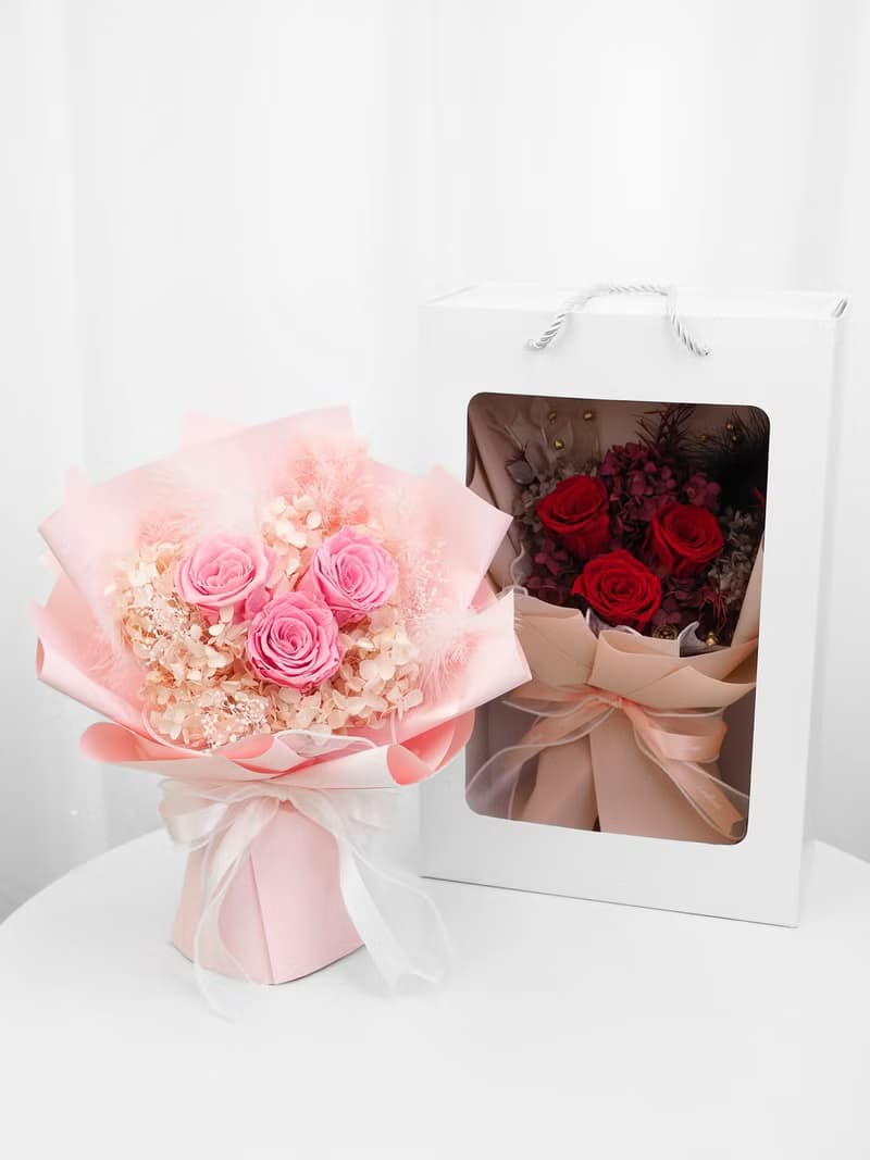 I love u 三朵玫瑰永生花花束-禮盒裝