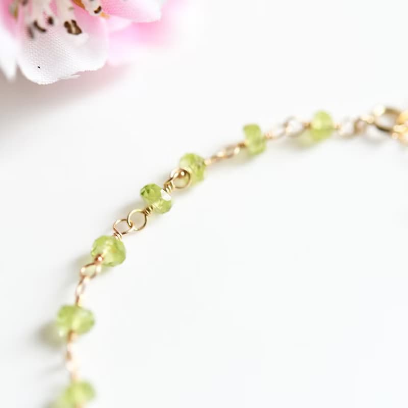 太陽の石ペリドットと愛を育む力のピンクトルマリン 桜のブレスレット