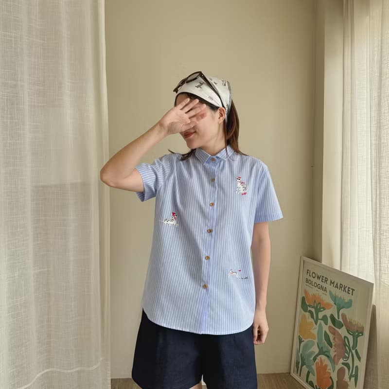 刺绣衬衫 (Embroidery Shirt) : 蓝色条纹 (Stripe) : 斑点狗