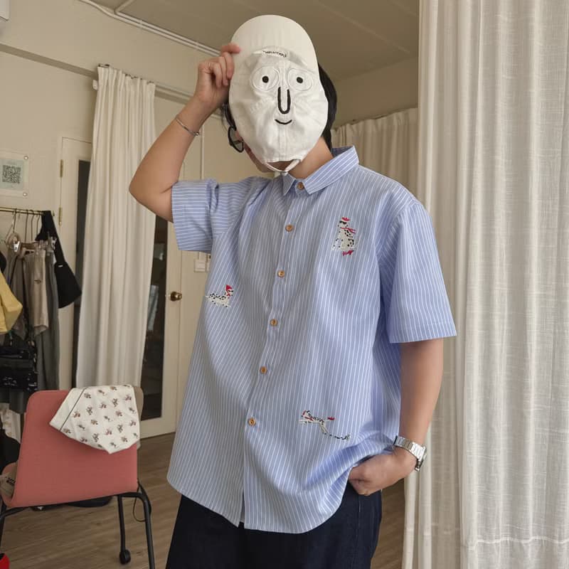 刺绣衬衫 (Embroidery Shirt) : 蓝色条纹 (Stripe) : 斑点狗