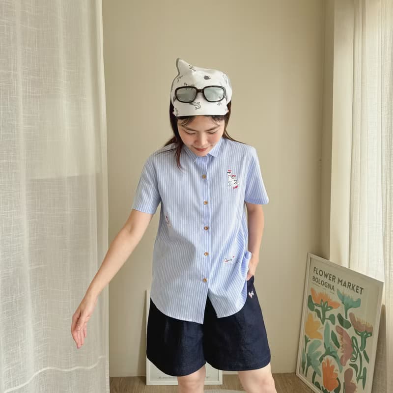 刺绣衬衫 (Embroidery Shirt) : 蓝色条纹 (Stripe) : 斑点狗