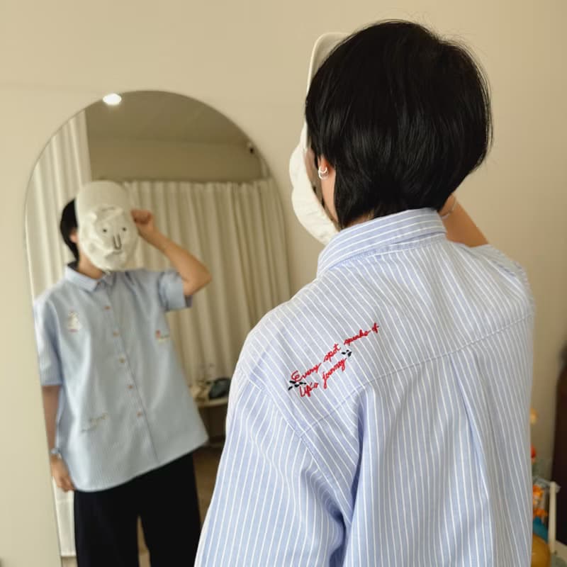 刺绣衬衫 (Embroidery Shirt) : 蓝色条纹 (Stripe) : 斑点狗
