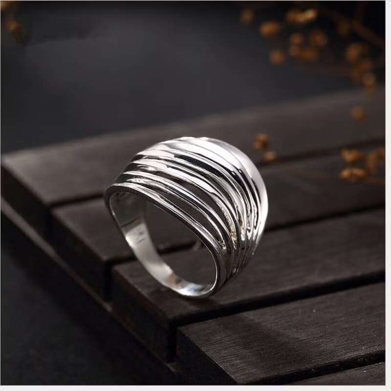 Real 925 Sterling Silver Fine Jewelry Personalized Hollow Wide Rings 7 Circles