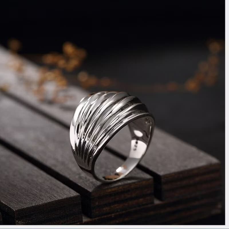 Real 925 Sterling Silver Fine Jewelry Personalized Hollow Wide Rings 7 Circles