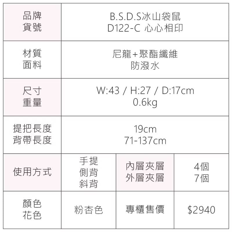 【甜美Q萌】心心相印 - 溫柔大容量旅行包 - 粉杏色