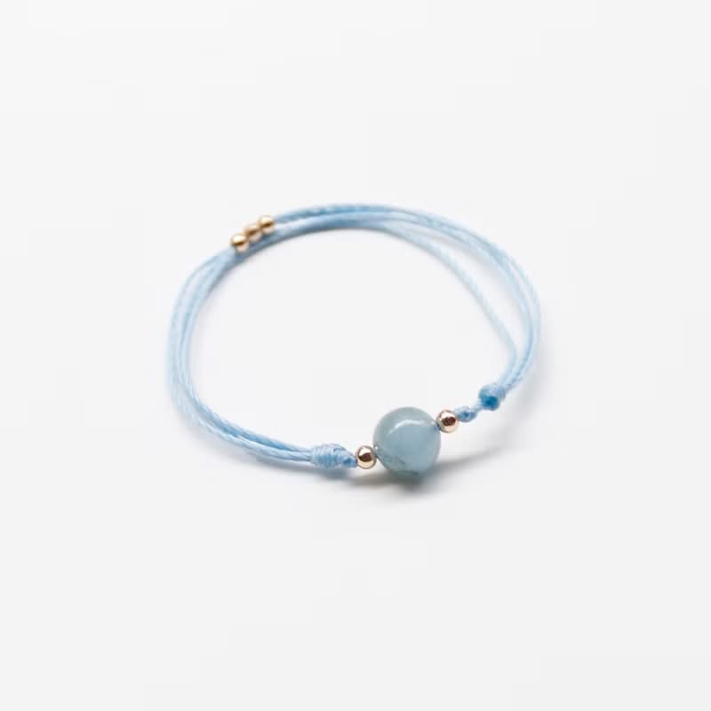 天然水晶 魔鬼海藍寶 防水蠟線手環 三月誕生石