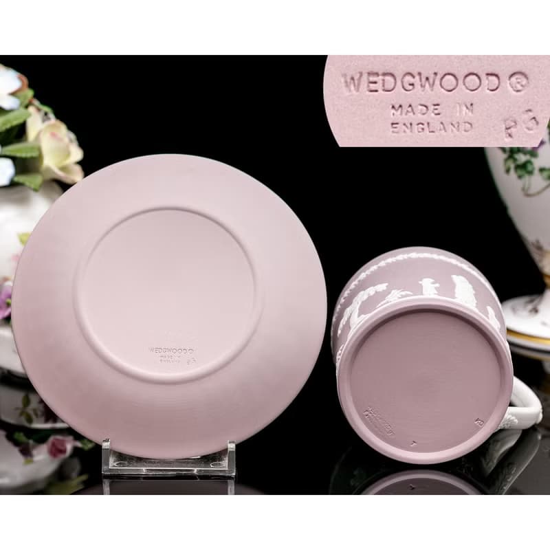 英國製Wedgwood 手工經典巔峰工藝 碧玉浮雕 咖啡杯碟組