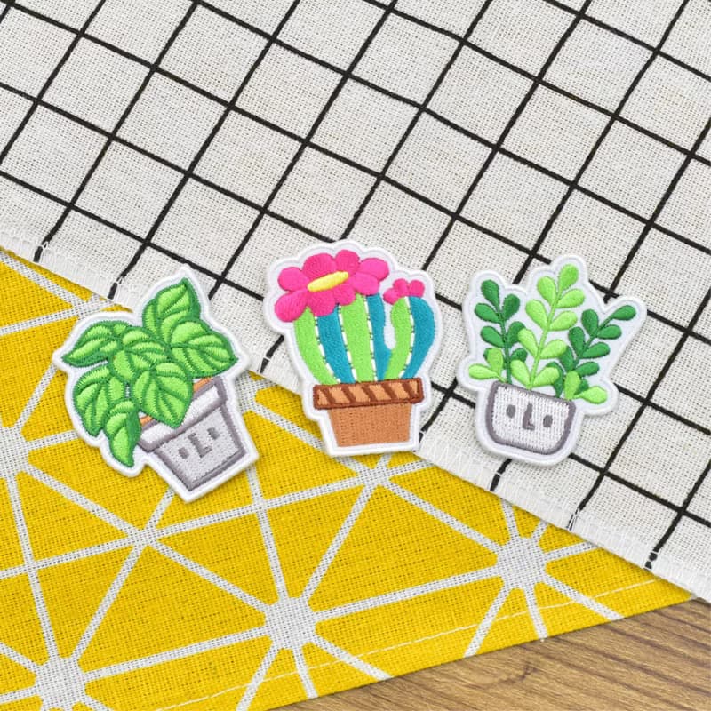 【刺繡貼紙】植物系列 - 大花仙人掌、大葉子盆栽、小葉子盆栽