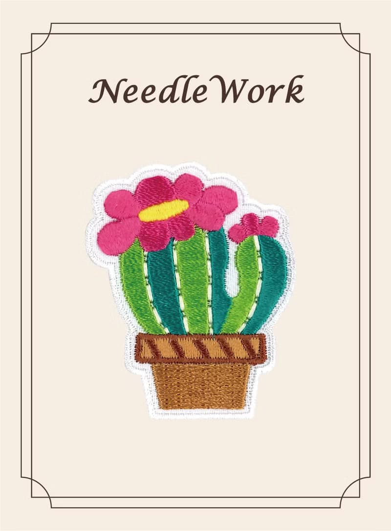 【刺繡貼紙】植物系列 - 大花仙人掌、大葉子盆栽、小葉子盆栽