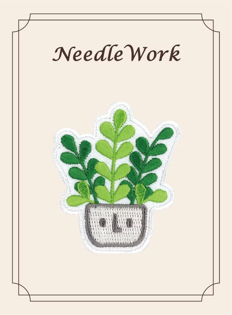 【刺繡貼紙】植物系列 - 大花仙人掌、大葉子盆栽、小葉子盆栽