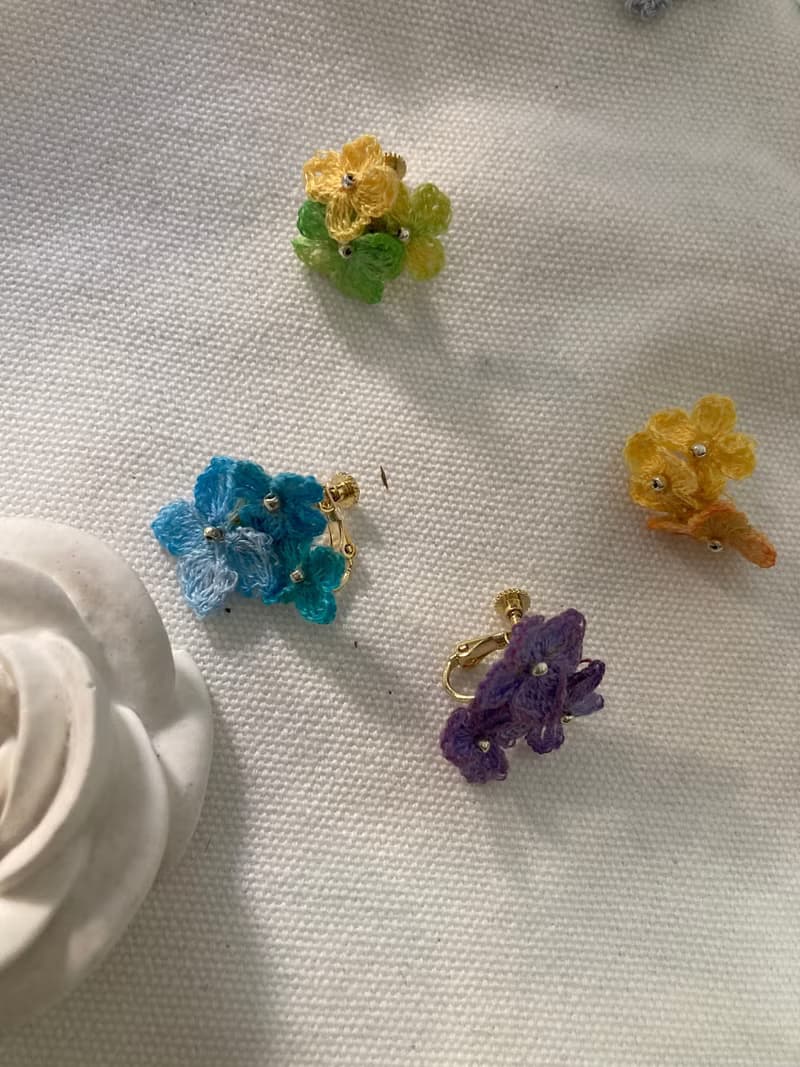 【手作飾品系列】 鉤針編織  紫陽花 繡球花 耳骨夾 耳夾耳環