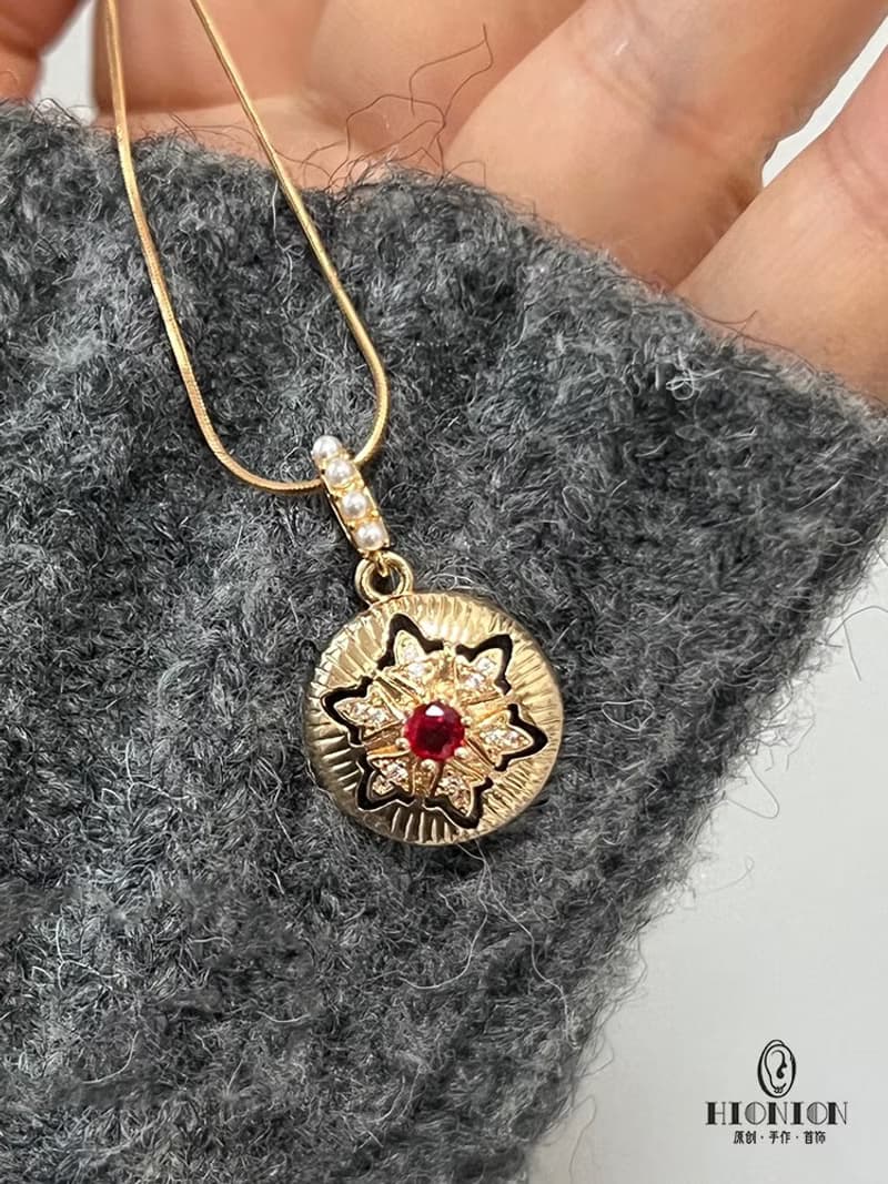 吉斯夢妲~vintage拜佔庭法式復古紅寶石項鏈中古小眾鎖骨鏈