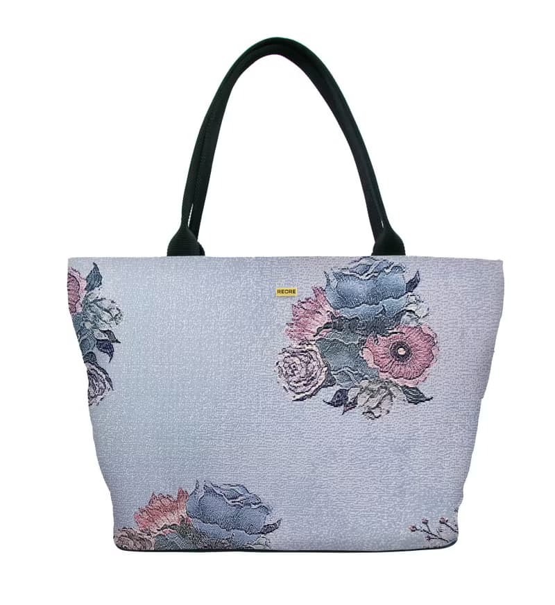 肩背托特包 大容量 / 防潑水 平織緹花 紫幽