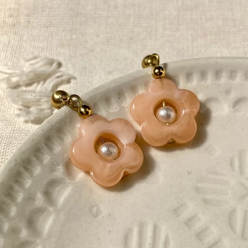 老林雜貨 | 馬卡龍色花花耳環 (針式 / 夾式)