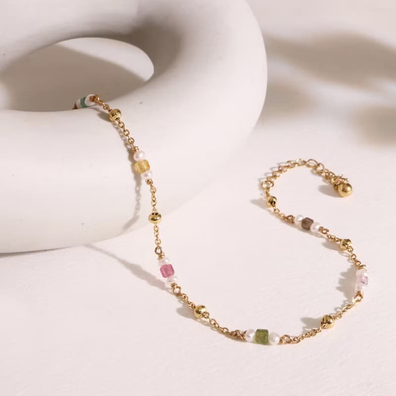 假期。碧璽珍珠手鍊