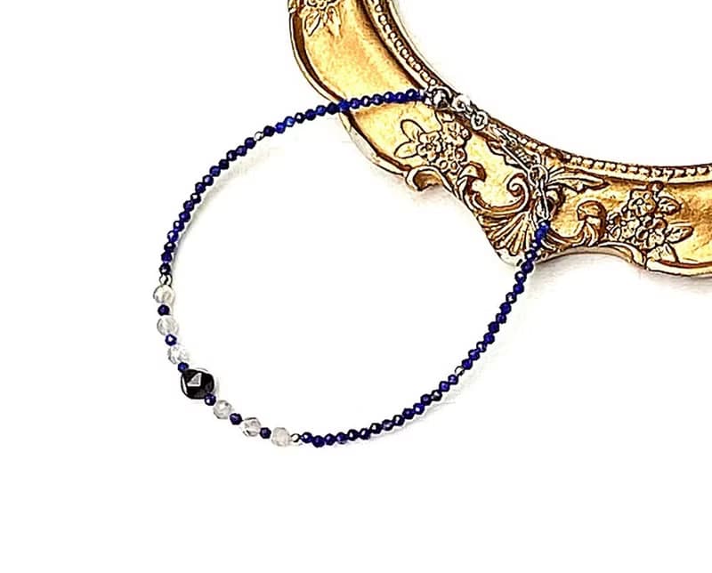 簡約小小能量系列-青金石x灰月光石x黑曜石925純銀手鍊