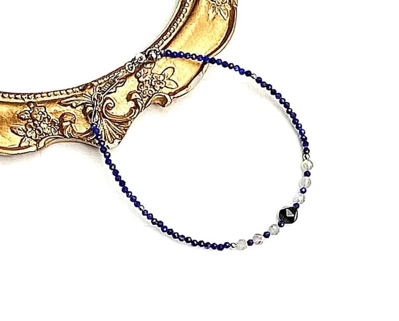 簡約小小能量系列-青金石x灰月光石x黑曜石925純銀手鍊