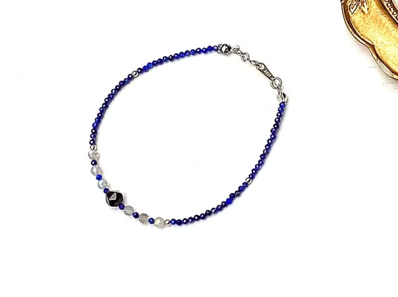 簡約小小能量系列-青金石x灰月光石x黑曜石925純銀手鍊