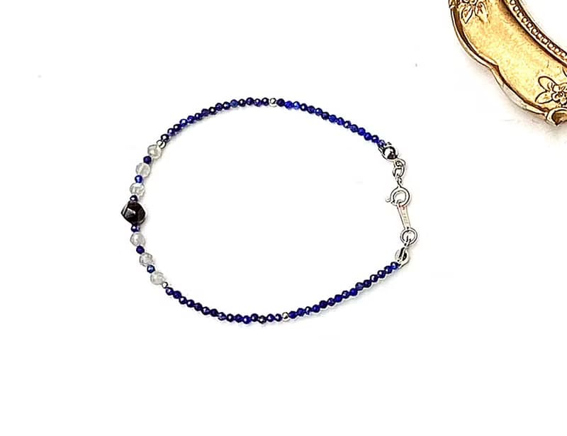 簡約小小能量系列-青金石x灰月光石x黑曜石925純銀手鍊