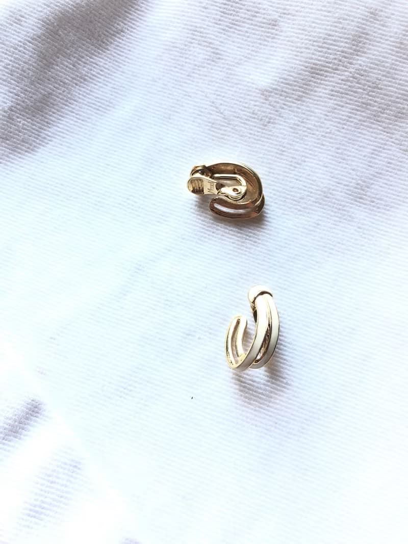 Vintage Monet Double Strings White Clip On Earrings