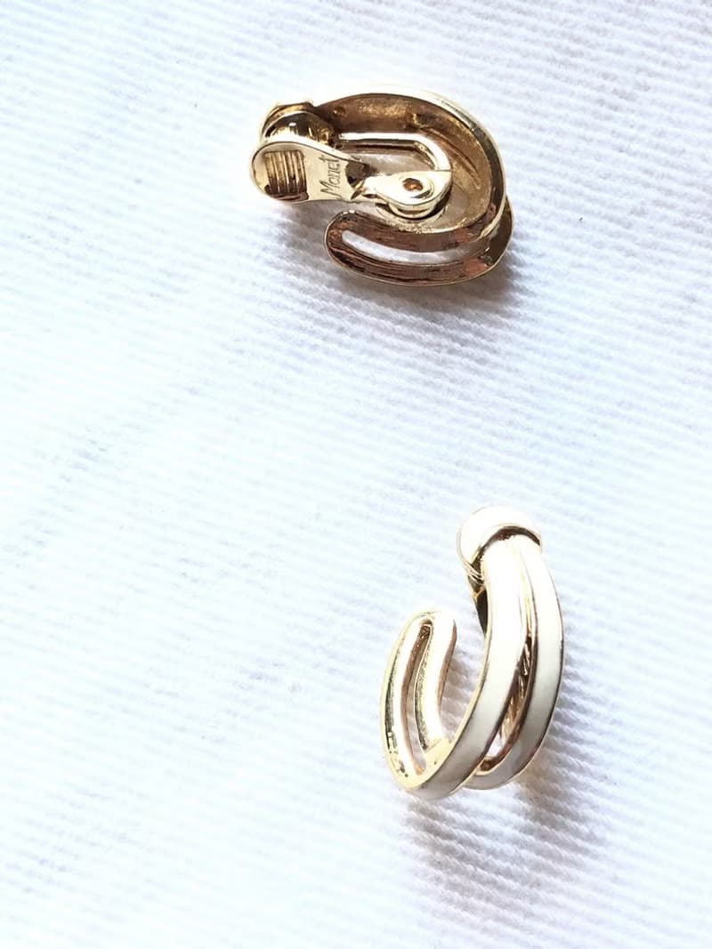Vintage Monet Double Strings White Clip On Earrings