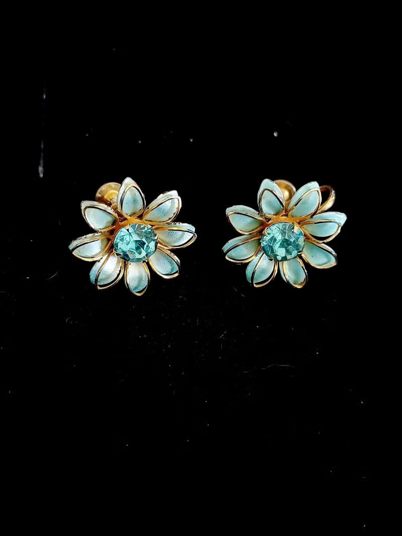 vintage jewelry Bugbee Niles 古董雛菊萊茵琺瑯 夾式耳環