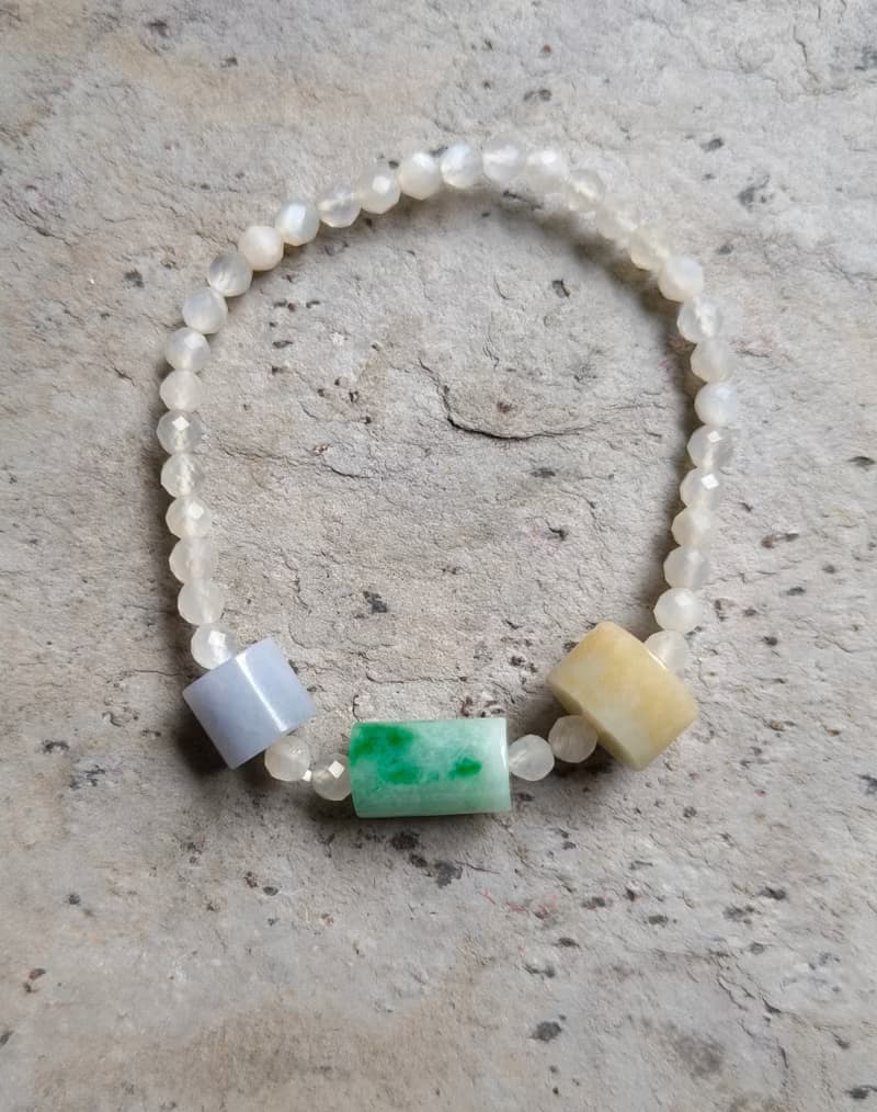 生日禮物 情人禮物 天然緬甸三彩桶珠 月光石串珠手鍊 81501