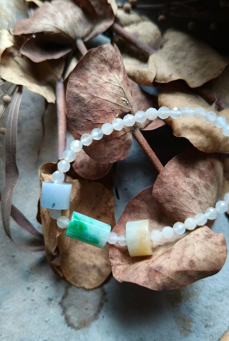 生日禮物 情人禮物 天然緬甸三彩桶珠 月光石串珠手鍊 81501